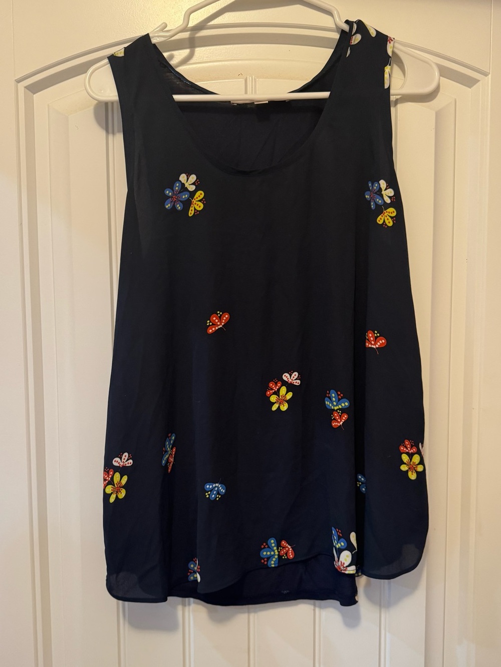 LOFT Navy Sleeveless Embroidered Floral & Butterfly Camisole